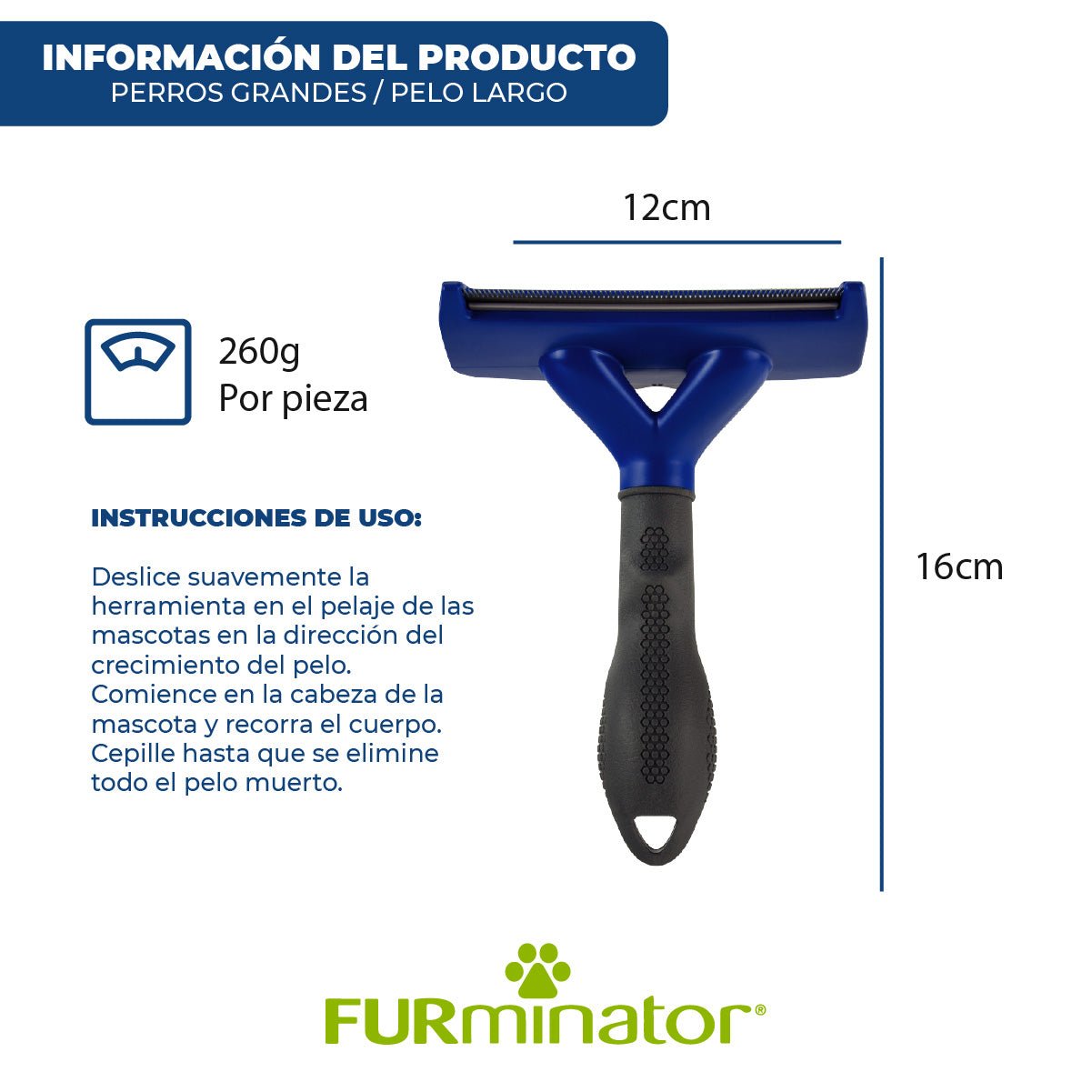 Cepillo deslanador de pelo largo para perro grande, Color azul - Instinct México