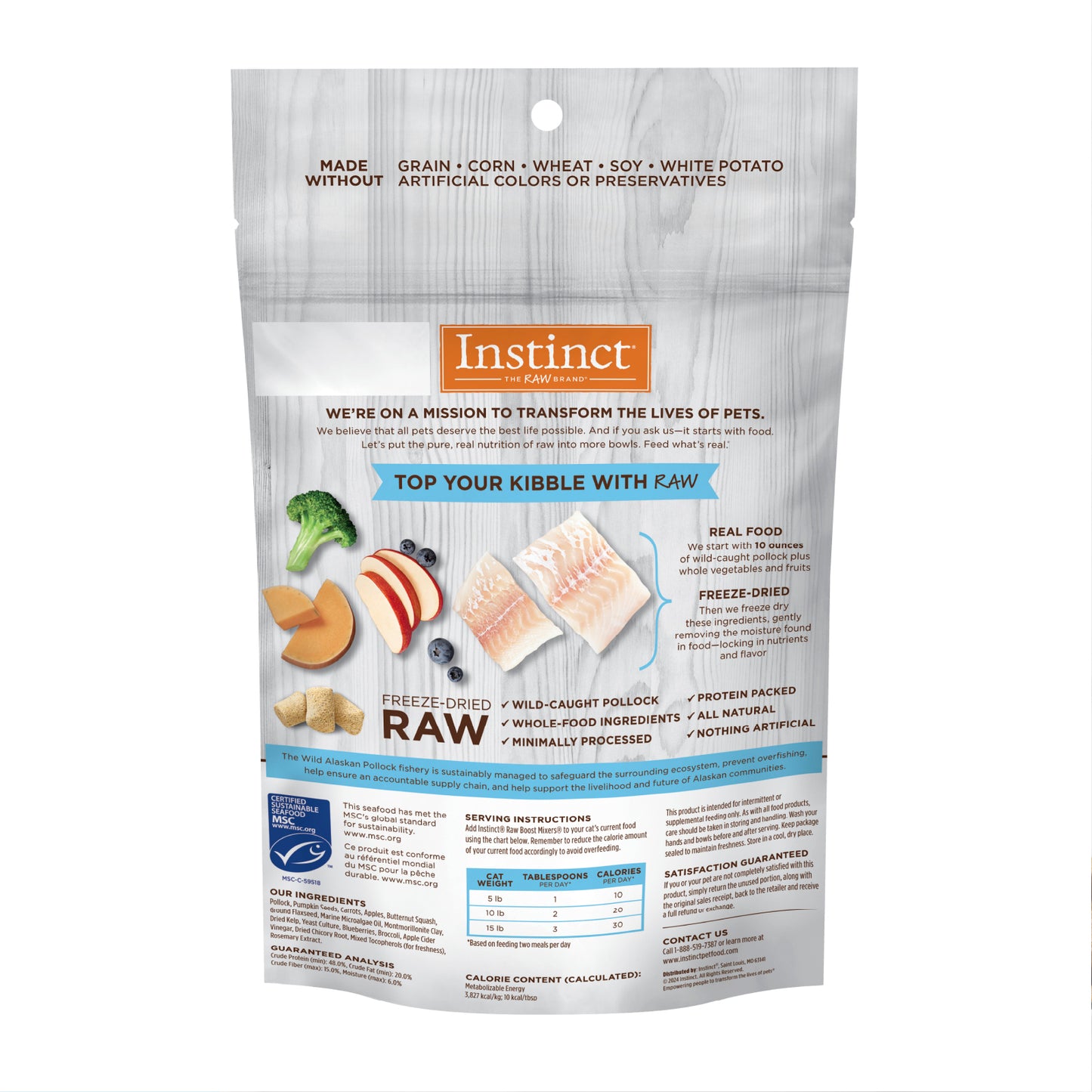 Instinct Raw Boost Mixers Gatos, Pollock Liofilizado Para Potenciar Su Alimentación, 5 Oz