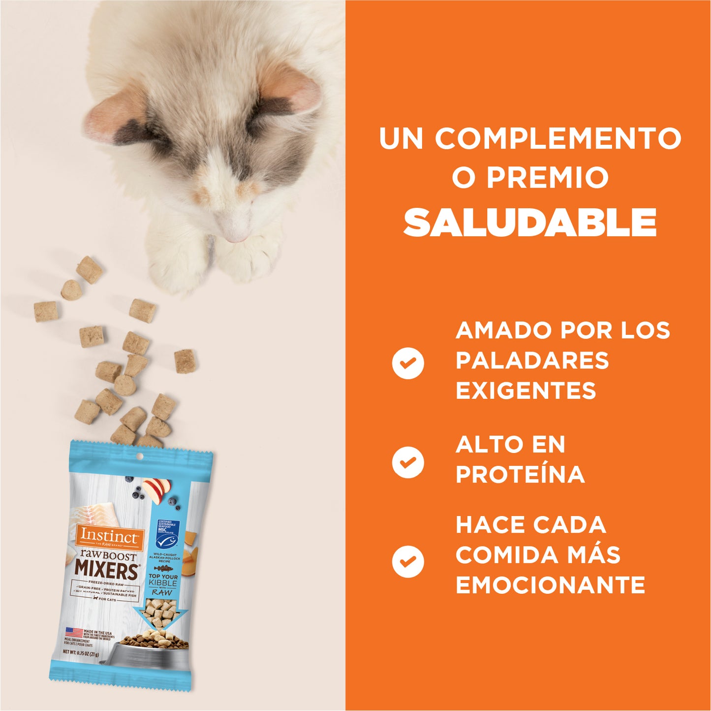 Instinct Raw Boost Mixers Gatos, Pollock Liofilizado Para Potenciar Su Alimentación, 5 Oz